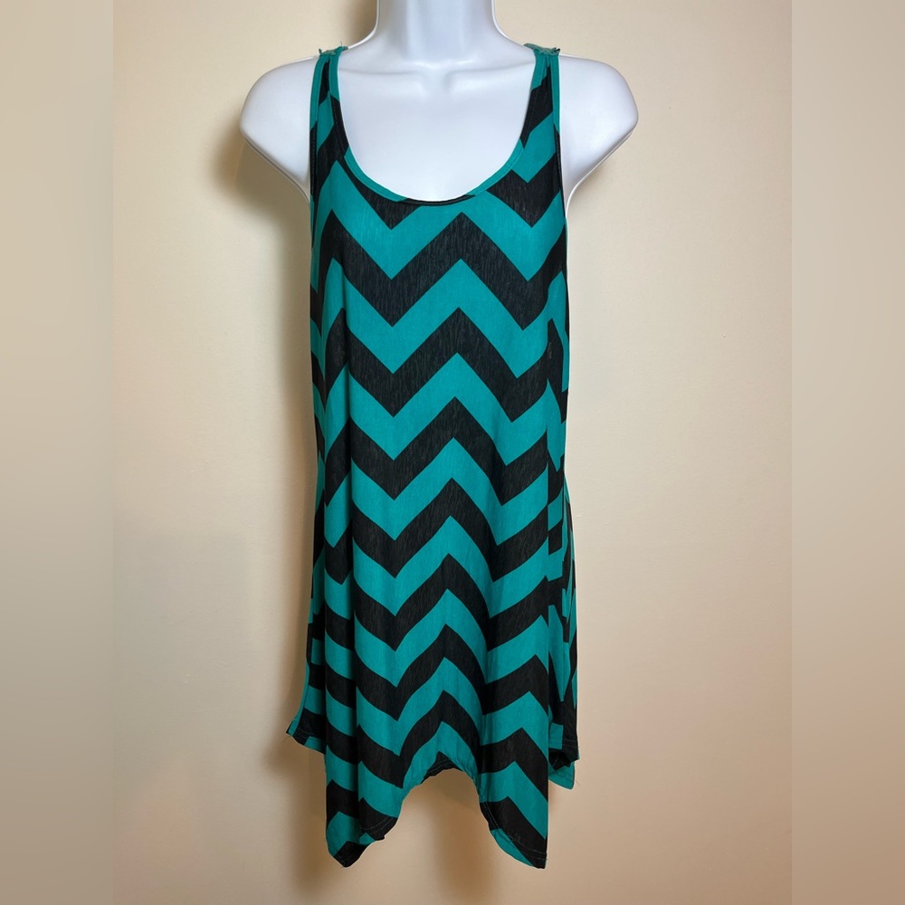 Julia Teal and Black Chevron Lace Tunic
